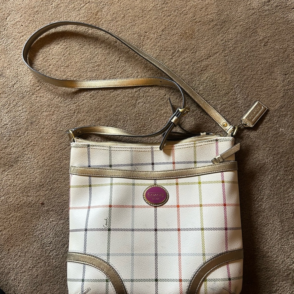 Coach Peyton Tattersall Plaid Crossbody Bag. F20005
